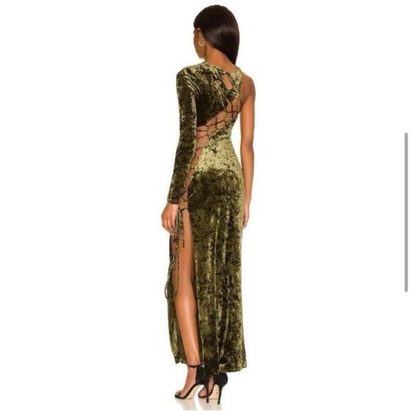 NWT Camila Coelho X Revolve Gabriel Olive Green Velvet Strappy Maxi Dress XS - Picture 13 of 14